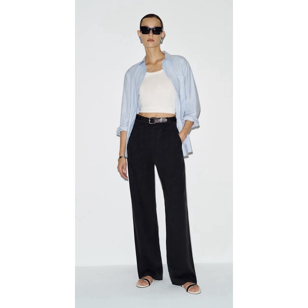 Reformation Mason Pant Black Wide Leg High Rise Tencel Lyocell NWT Size 12